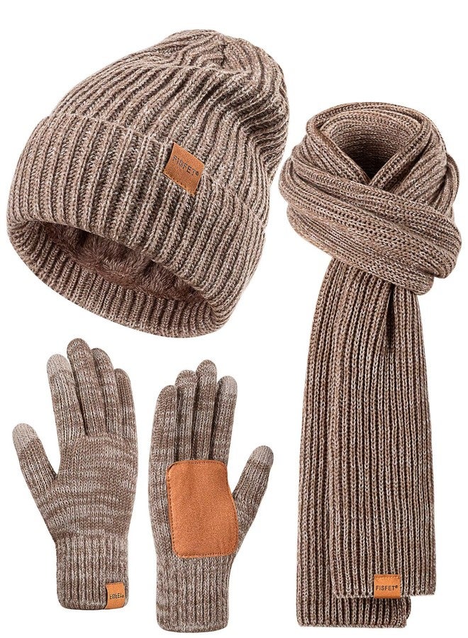 FISFET Winter Hat Gloves Scarf Set for Men Women, Mens Beanie with Fleece Lined Long Thick Scarf Touchscreen Gloves for Cold Weather, 3 in 1 Warm Gift Set(A-10) - Image 1